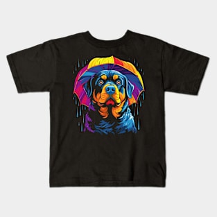 Rottweiler Rainy Day With Umbrella Kids T-Shirt